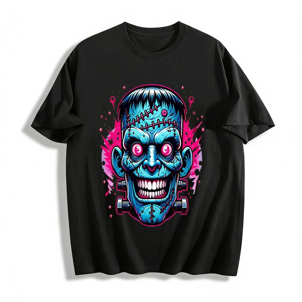 

Frankenstein Print T Shirt Halloween Cool Casual Top For Men Women Pure cotton T-shirt XXS
