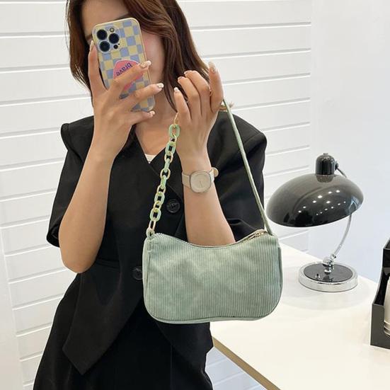 Damen Kord Schultertasche Stilvolle Handtasche mit oberem Griff Halbmond Handtasche Einfache Achseltasche für Einkaufen Pendeln Date
