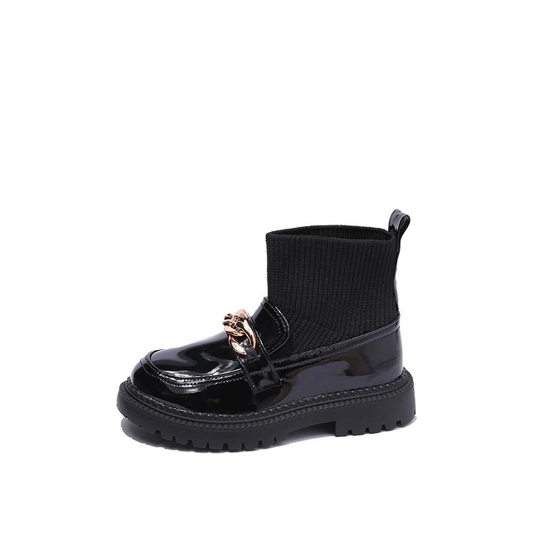 Children Socks Boots Simple Girls Princess Short Boots Fashion Kids Leather Boots with Metal Chains Classic Non-slip 2024 New