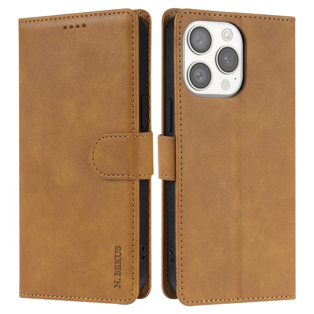 N.BEKUS CSJ-001 For iPhone 16 Pro Max Stand Case PU Leather Wallet Phone Cover