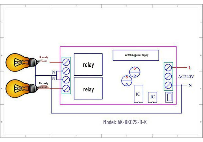 Two-Channel Remote Control Switch with Self-Locking and Mini 2-Key Remote, AC 85V-250V Power Supply Module
