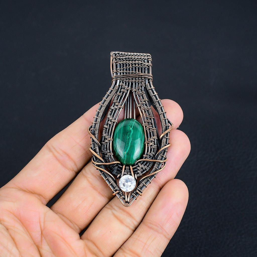 Malachit Anhänger, 999 Kupferdraht gewickelter Anhänger Schmuck. Geschenk für Frauen, handgefertigter Anhänger, Edelsteinschmuck