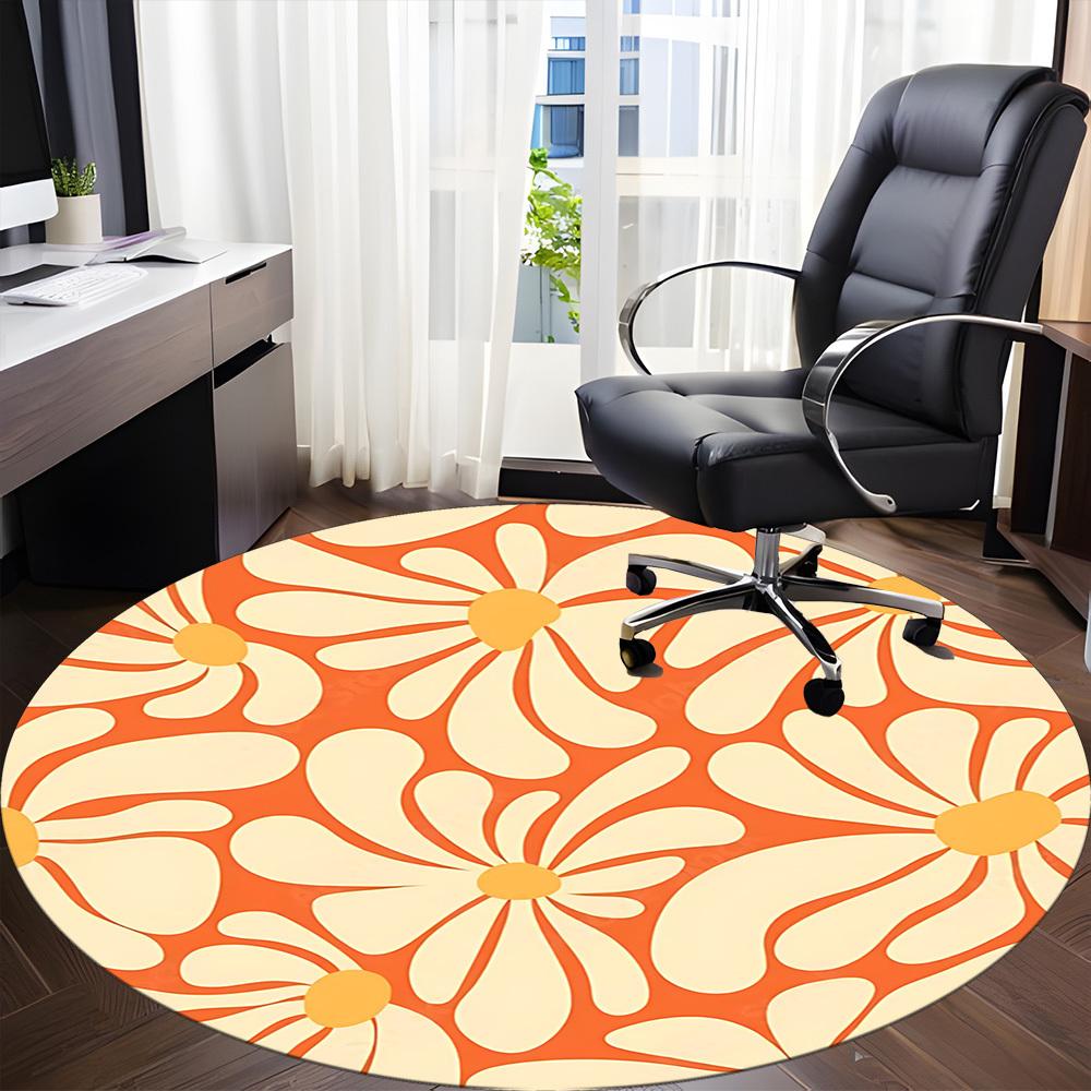 1pc Floral Pattern Office Round Area Rug, Indoor Mat Suitable For Office, Under Office Chairs Bedroom Living Room Home Decor, Room Deco