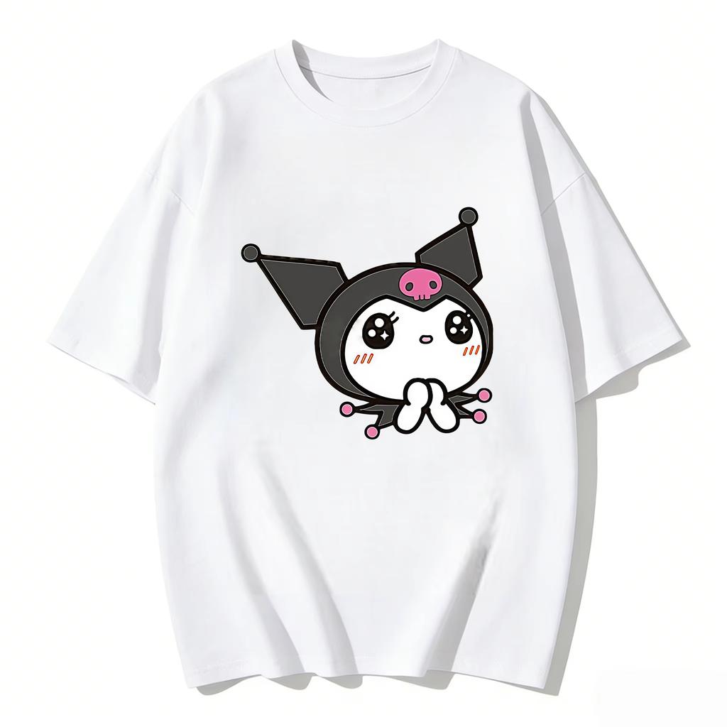 2026 Kuromi Tee Soft Cotton Short Sleeve Crew Neck Cute Print Lightweight Summer Top for Women Daily Casual Wear