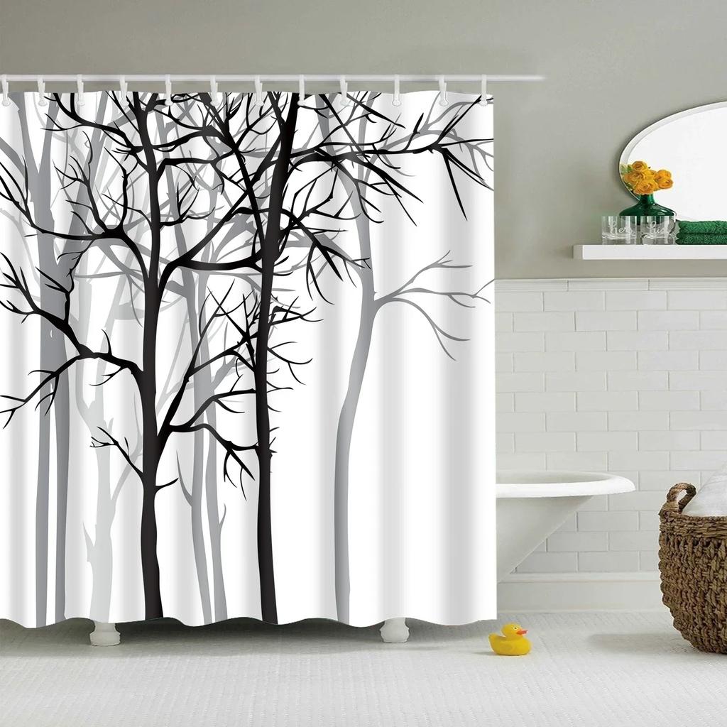 Tropical Green Plant Palm Leaves Bathroom Accessories Set Shower Curtain Bathroom Curtains Waterproof Polyester with Hooks