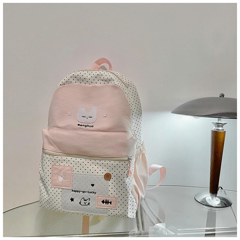The New Japanese Ins High-value, Fresh and Sweet, Cute Cat Polka Dot Backpack, Lightweight Backpack for Junior High School Students