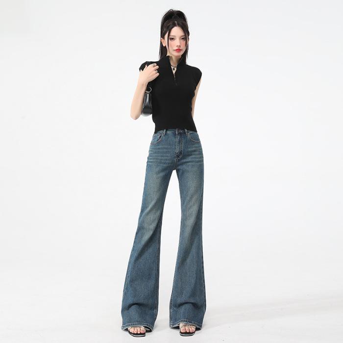 Spice girl high-waisted flared pants pure desire versatile women's jeans spring new thin versatile elastic horseshoe pants