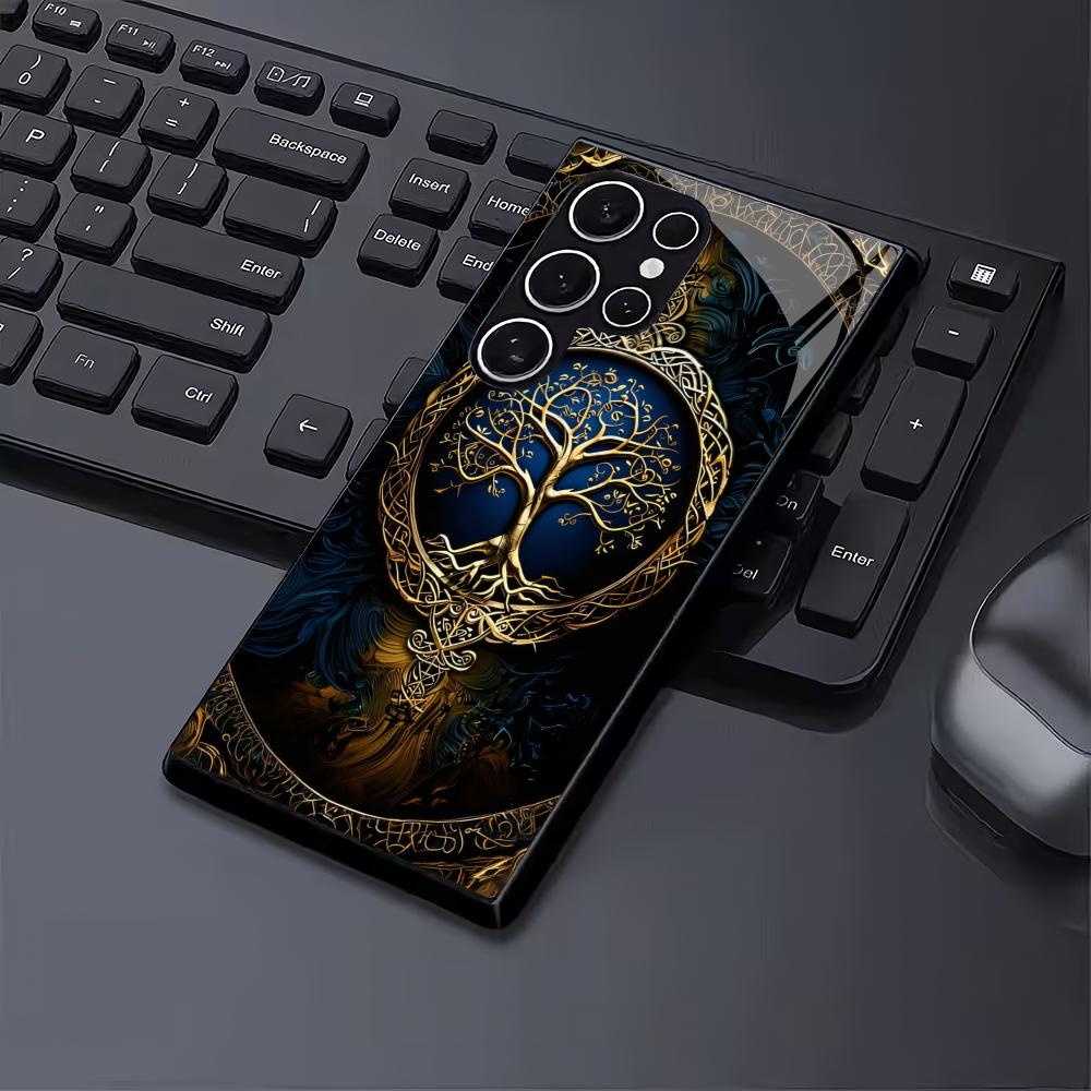 Tree of Life Tempered Glass Phone Case Suitable for Samsung Galaxy S26 S25 S24 S23 S22 S21 S20FE/Ultra/Plus Anti Drop Back Cover