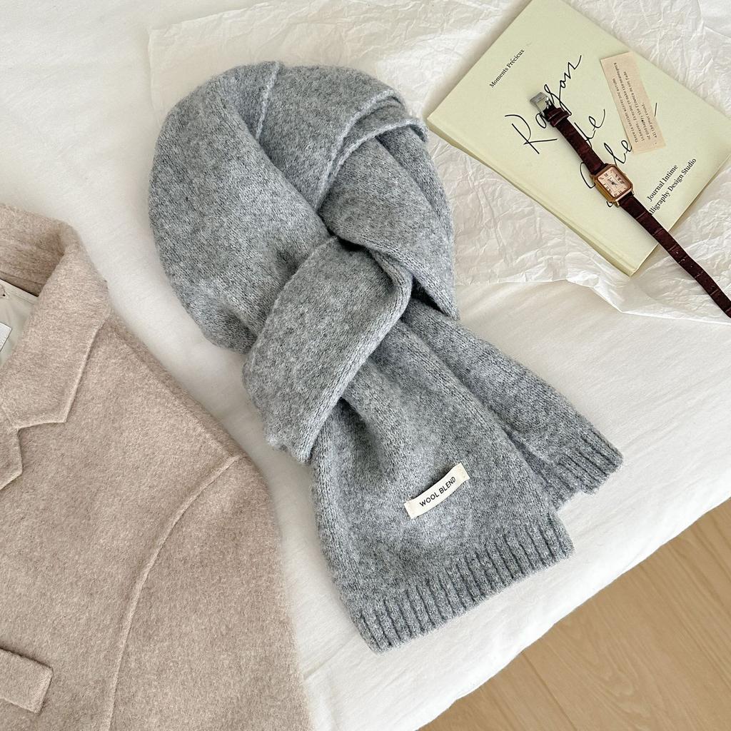 Solid Color Wool Blended Scarf for Women In Autumn and Winter Wool Knitted Warm Korean Version Versatile Fashion Fresh and Sweet Scarf