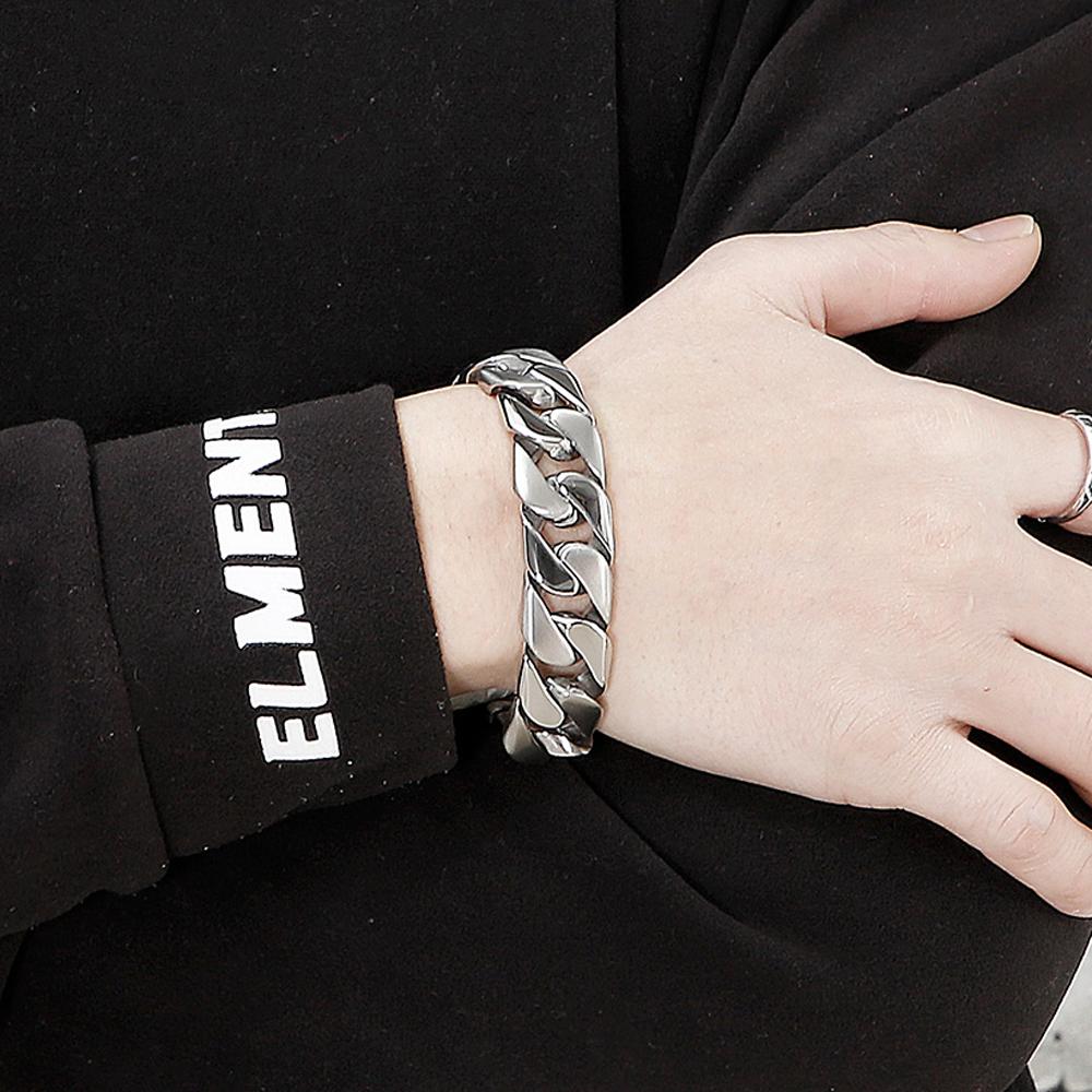 Classic Stainless Steel Mens Jewellery 17MM Width Shiny Brushed Matte Curb Cuban Chain Bracelet Men Homme Gift Bangles 2024