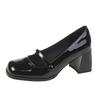 New Woman High Heel Shoes Square Heels Round Toe Mary Janes Pumps Buckle Strap Black Brown Handmade Elegant Lady Shoes