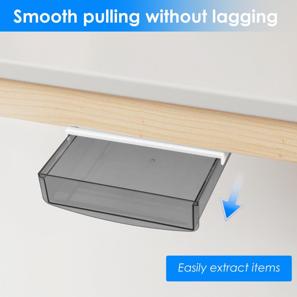 2Pcs Hidden Under Desk Drawer Self Stick Table Pull Out Storage Box Hanging Home Office Pencil Tray Organizer Drawer