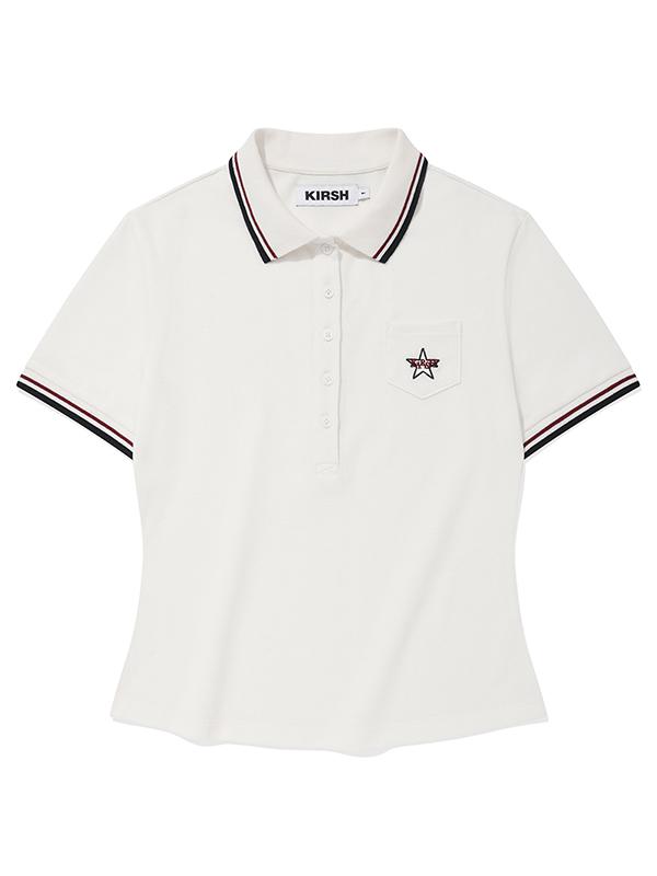 KIRSH Button Detail Slim Fit Collared T-Shirt [Ivory]