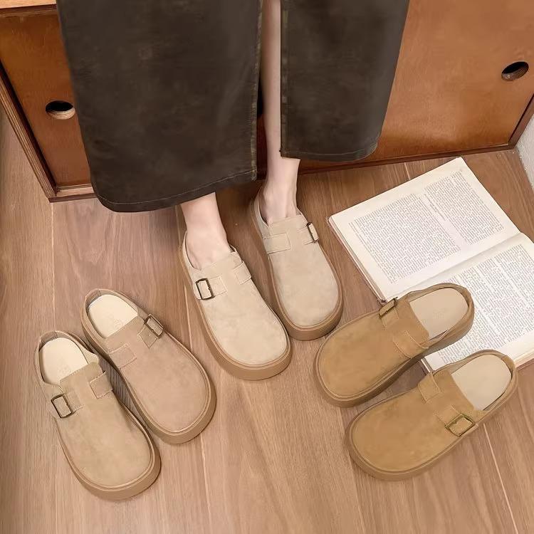 Baotou half slippers women's outer wear 2025 autumn new one-pedal lazy heel-less platform shoes retro Boken shoes