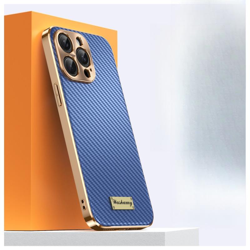 Suitable for Apple 16promax Phone Case, Carbon Fiber Texture Iphone15 Anti-drop 14 Business 13 Electroplated Leather Case