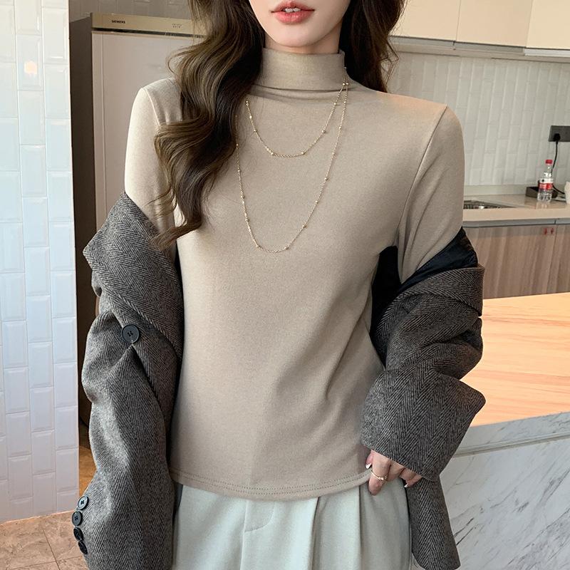 55 Lyocell semi-turtleneck women's season new warm and slim T-shirt
