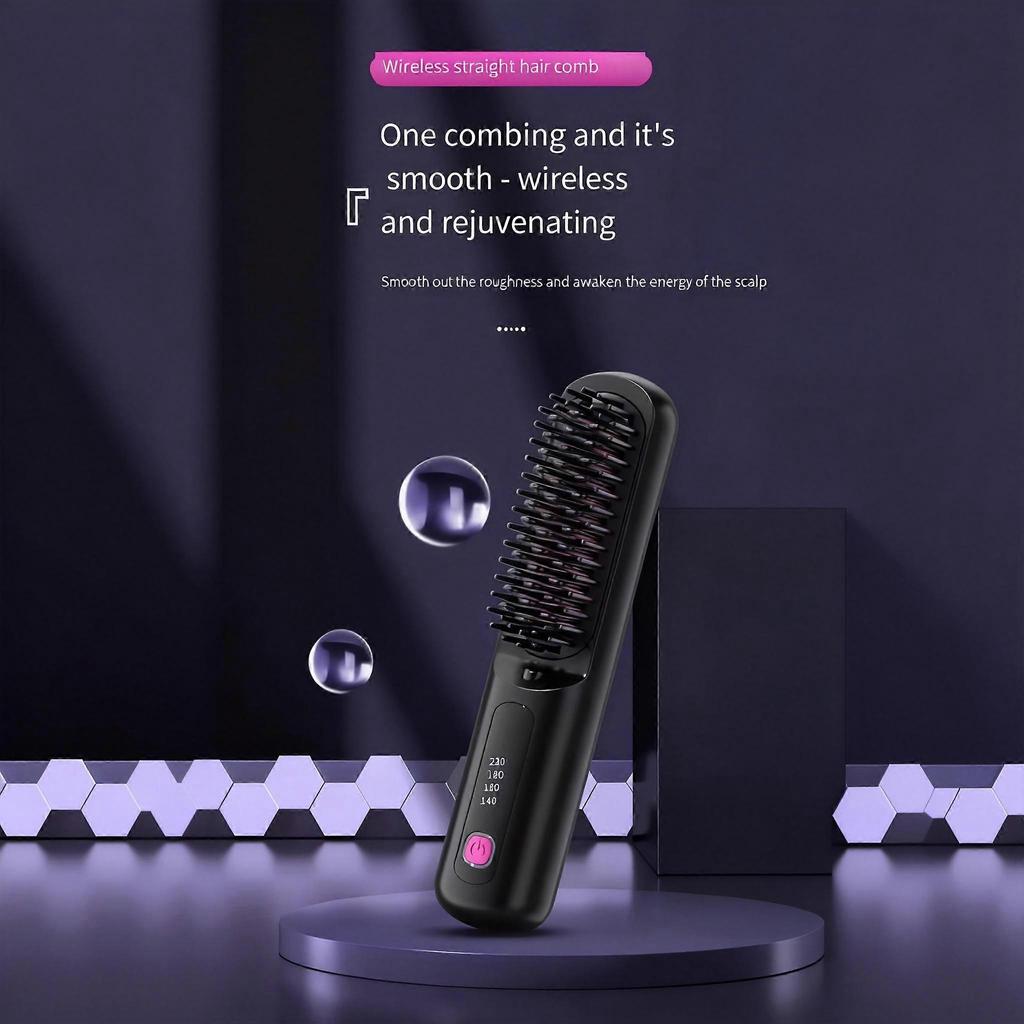 White Mini Wireless Hair Straightener Brush, Gobrush Pro Cordless Fast Heating for Effortless Hair Styling