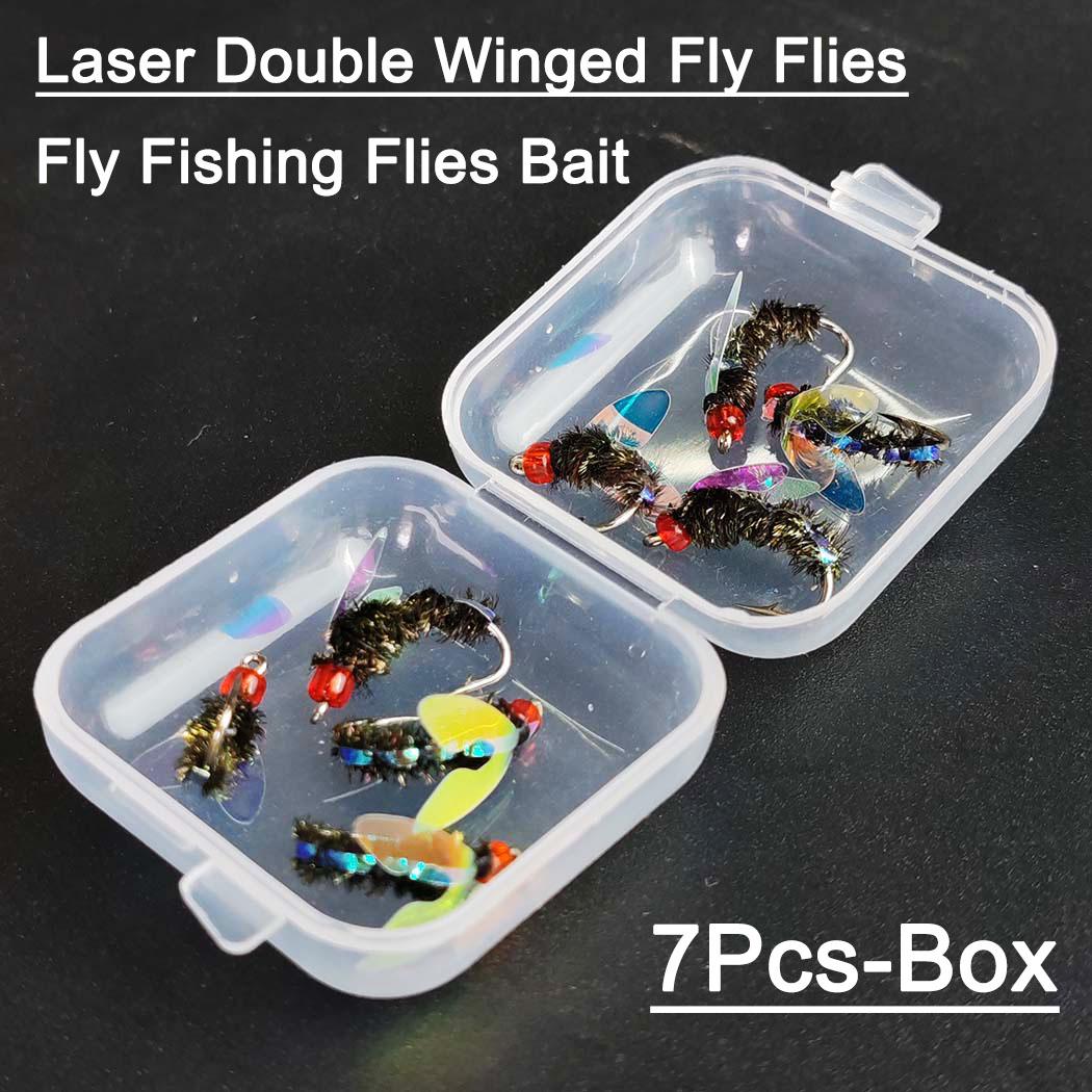 

7Pcs Laser Double Winged Fly Fishing Flies Artificial Lure for Bass Trout Carp - Fly Fishing Bait-Material Artificial Feather&Rayon 7Pcs-Box