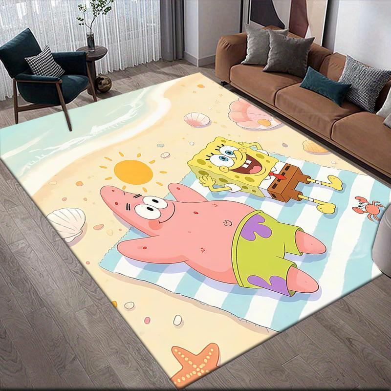 SpongeBob SquarePants2 Flannel Pattern Square Carpet,Area Rug,Carpet Rug for Living Room Bedroom Sofa Playroom Decor,Non-slip Floor Mat