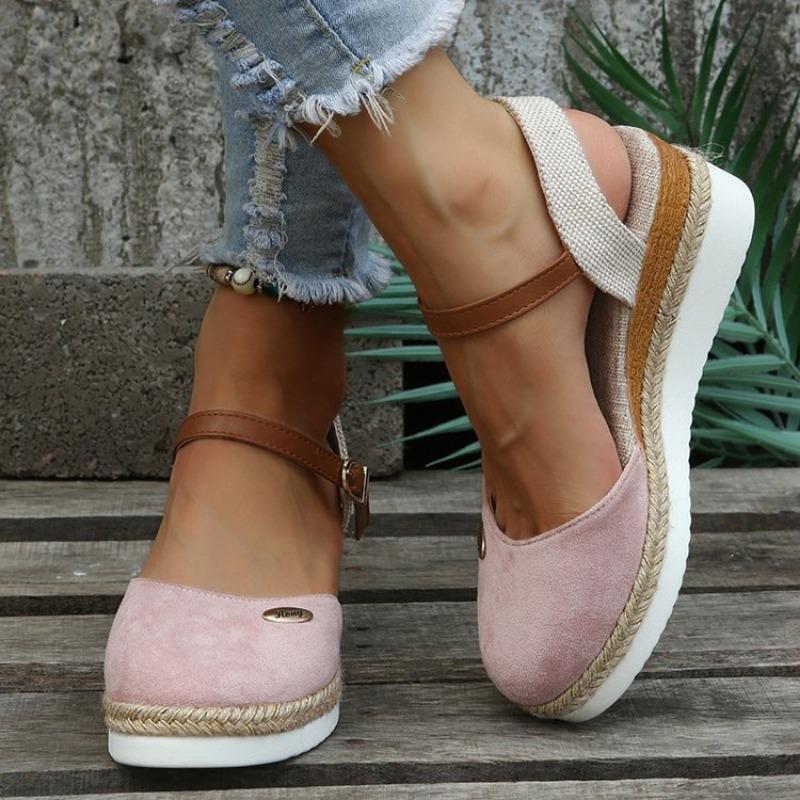

A New Style of Large-sized Women s Shoes with A One-shoulder Wedge Heel and A Fashionable Flip-top 43 розовый