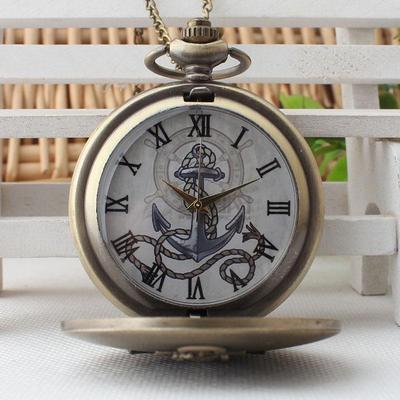 Retro Sailing Quartz Pocket Watch Anchor Pattern for Foremast Hand Marine Fob Watch with Chain
