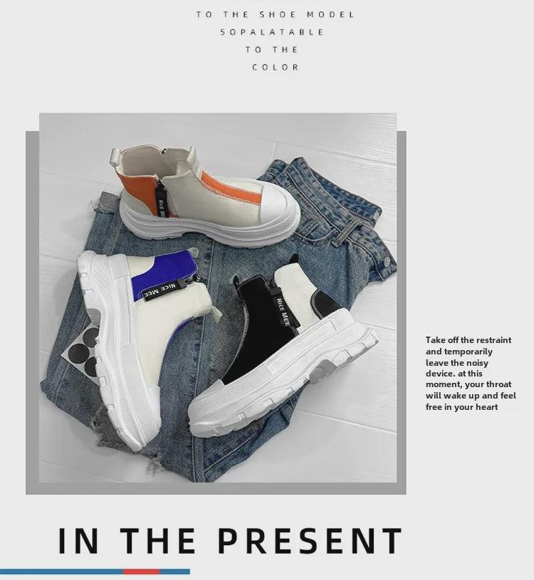 Vyriški vasariniai kvėpuojantys aukštakulniai korėjietiško stiliaus madingi kasdieniai užtrauktuku drobės platforminiai batai