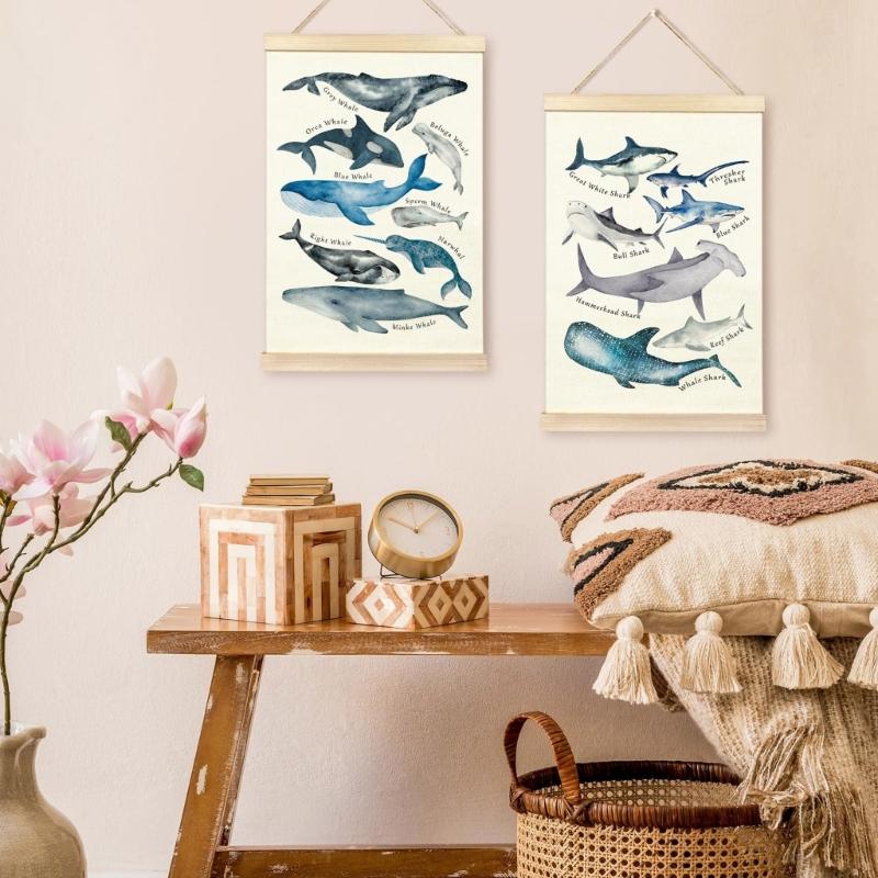 Whales Educational Poster Engaging Alphabets Poster Sea Lifes Beach Wall Decors Ideal for Classroom or Home Learning