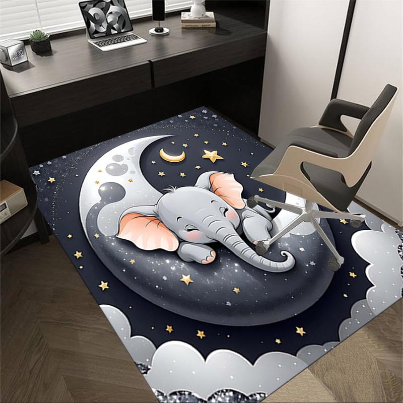 

1PC Elephant Moon Non-Slip Floor Carpet Compatible for Office&Living Room&Dining room - Flat-Weave Machine- Soft & Pattern-E234 60cm by 90cm