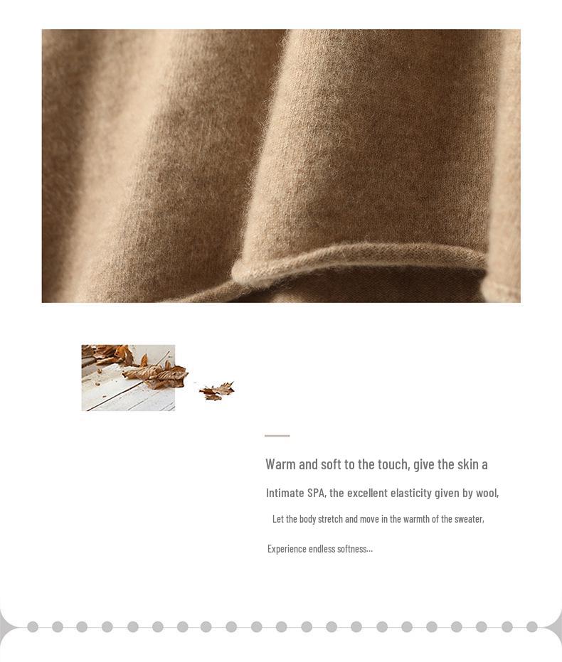 Women's V-Neck Knee-Length Pure Wool Dress - Loose Waist, Solid Color, Long Sleeve for Autumn/Winter