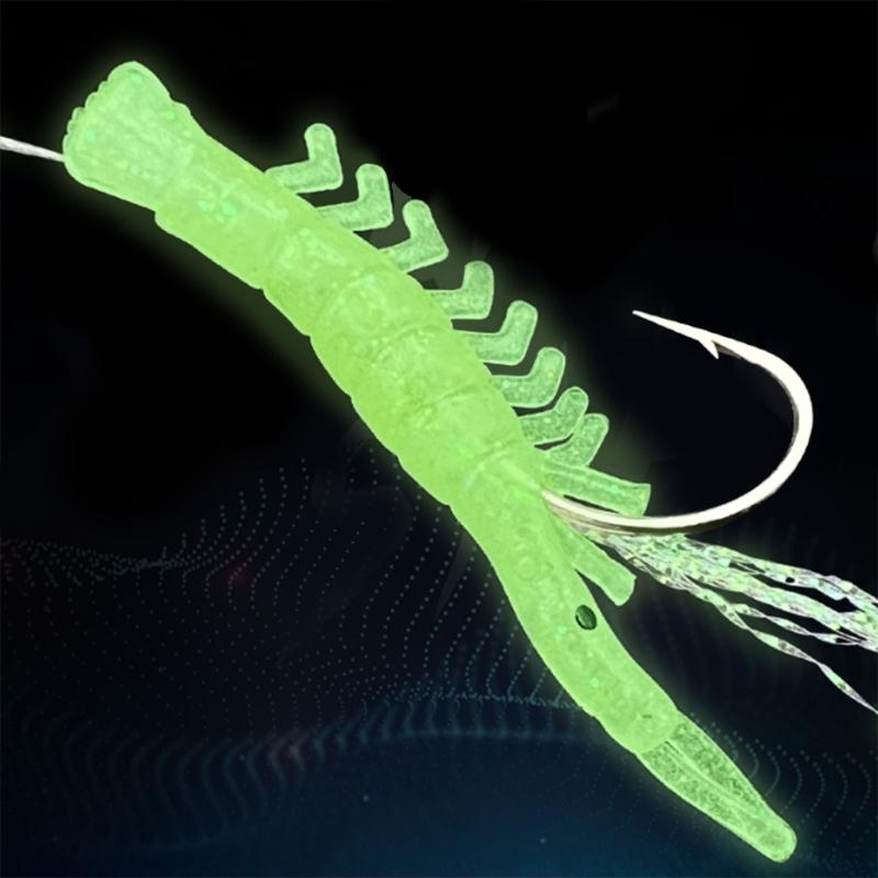 5 Pack Fishing Lures Rig Shrimp Baits Glow Fishing Rigs Shrimp String Hook Fishing Baits for Saltwater Fishing
