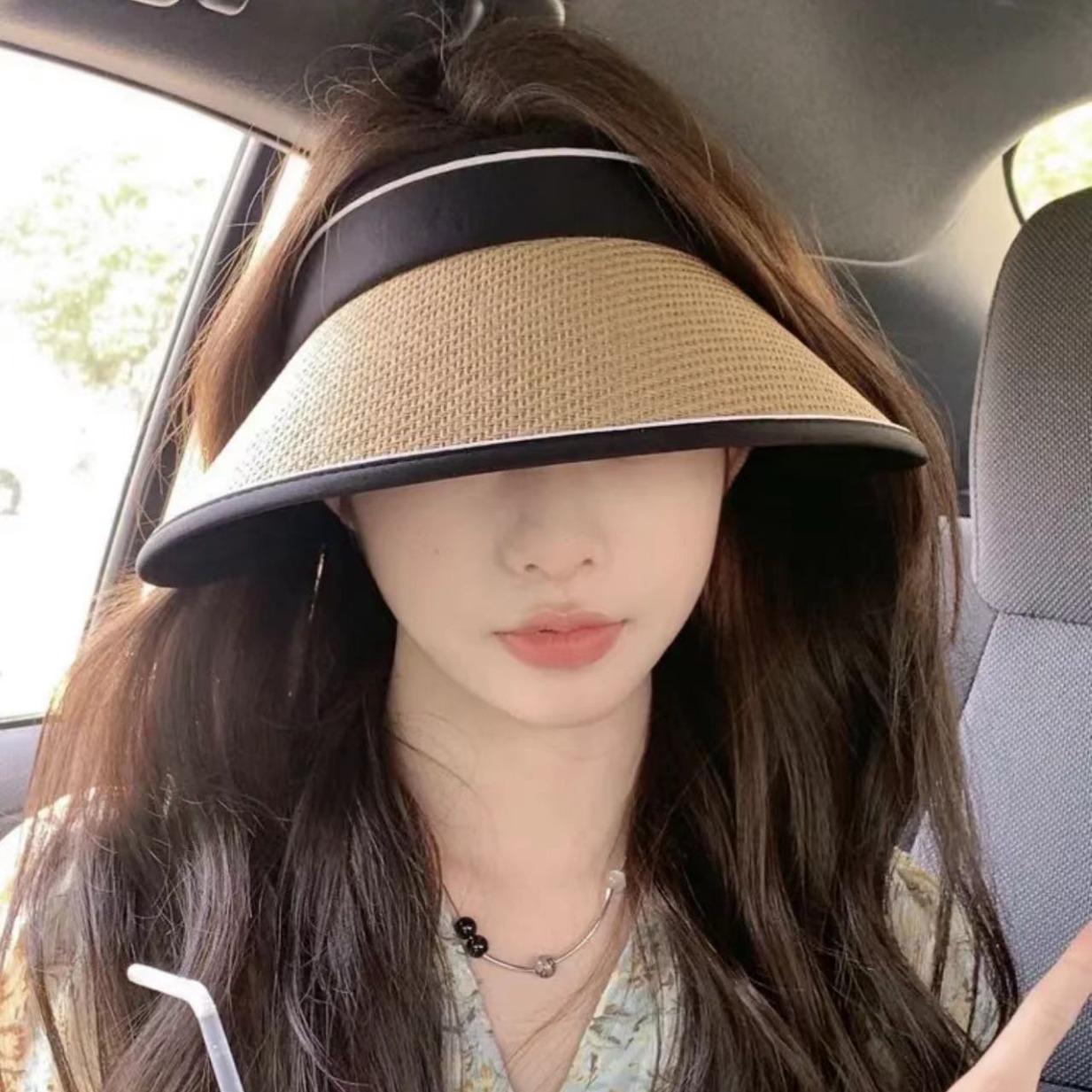 

Alphabet straw shade sun protection empty top hat children summer UV protection sun hat straw hat travel хакі