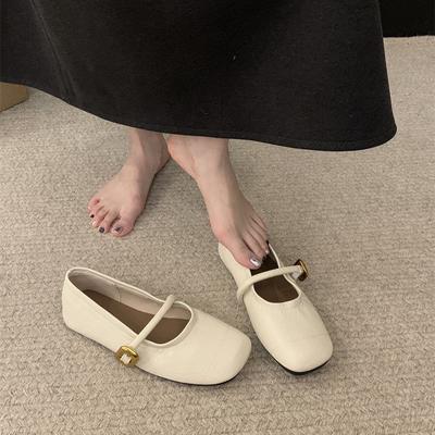 Black French Retro Versatile Square Head Shallow Mouth Flat Bottom Single Shoes for Women 2025 New Spring and Autumn Small Fragrance Style