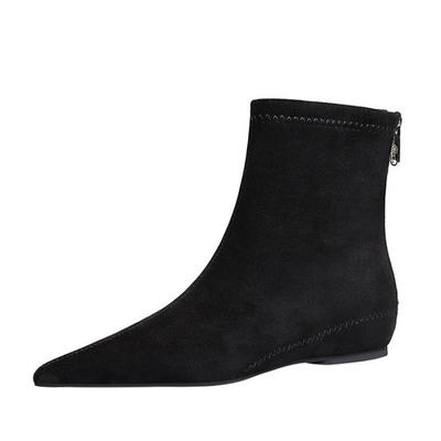 Schwarze Wildlederstiefeletten für Damen, Vintage, spitze Zehenpartie, Innenhöhe, Stiefeletten 2024, Herbst, elegante Damen-Party-Kurzstiefel