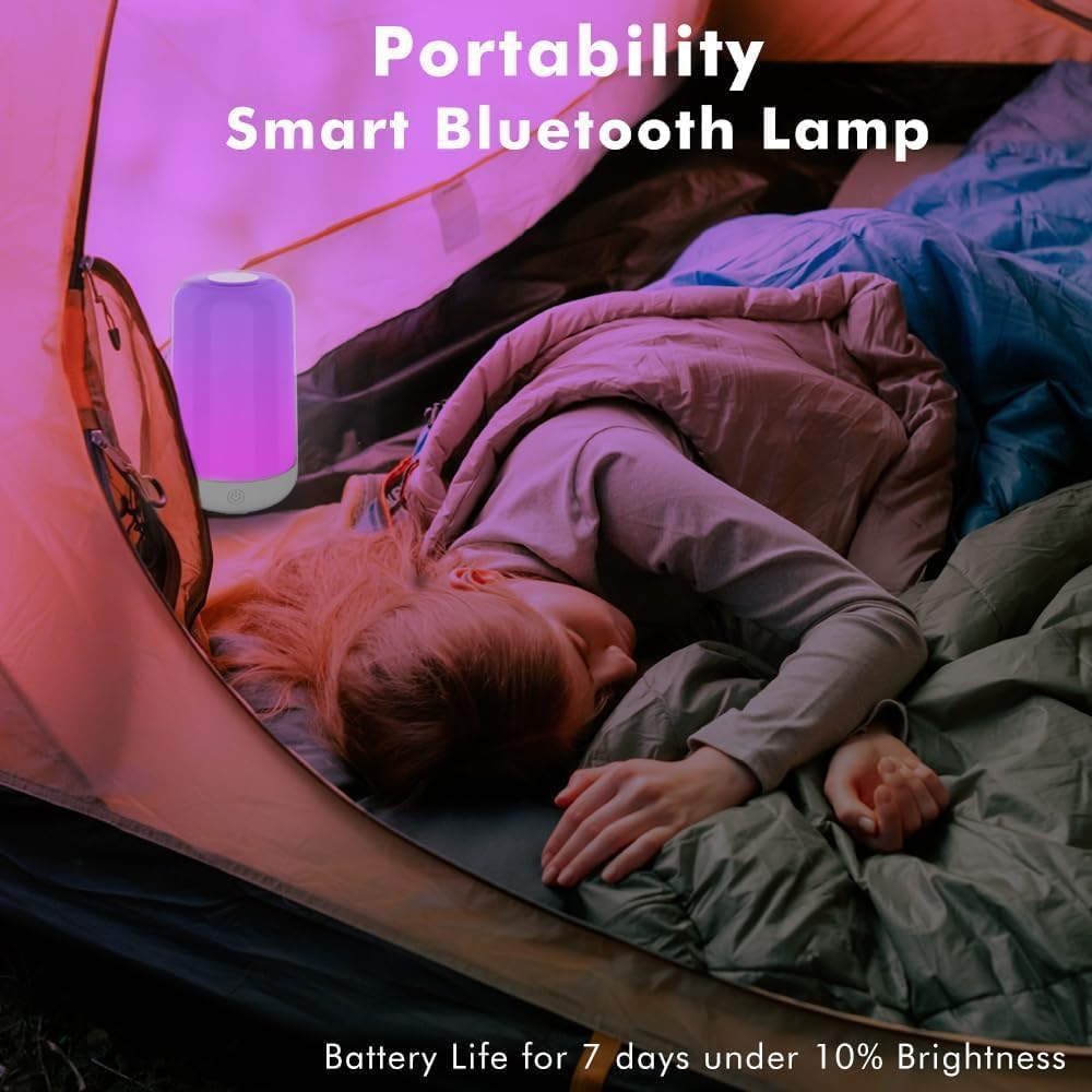 Smart Touch Table Lamp Works with App, Dimmable Small RGB Bedside Bed Lamp for Bedroom, Cordless LED Night Desk Lamp Rechargeable Color Changing