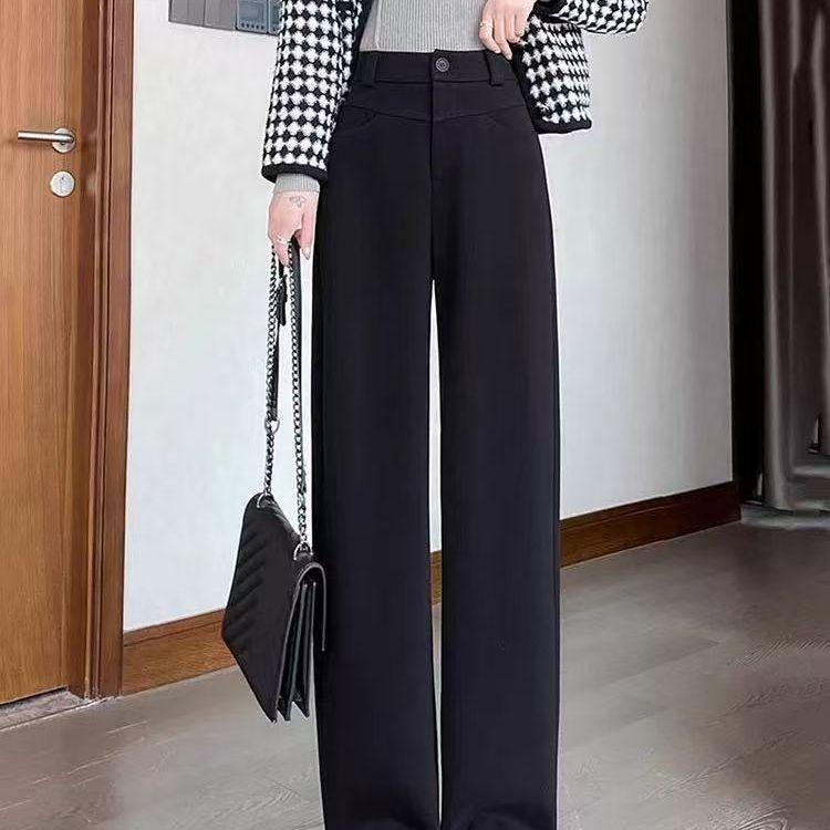 

Plus Velvet Woolen Wide-Leg Pants for Petite Women, Autumn/Winter 2025: Draped, Street Style, Loose Fit, Slimming, Thickened for Warmth. S, 85-95 jin