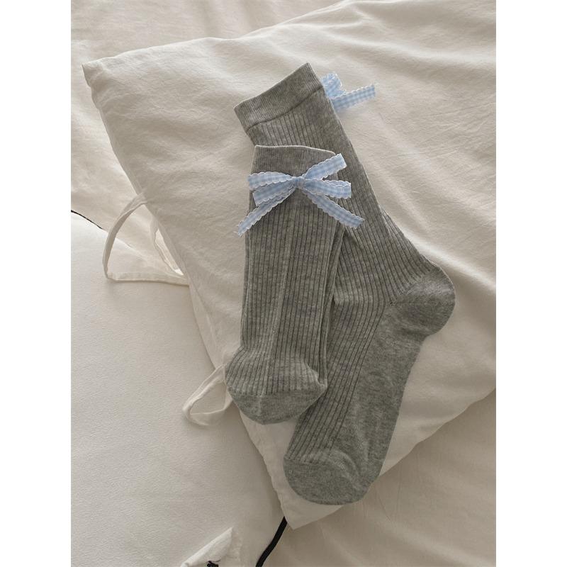 

Весенне-летние однотонные тонкие носки до середины икры с бантом сзади, дышащие и милые женские носки, хлопковые носки, балетный стиль 1 pair серый