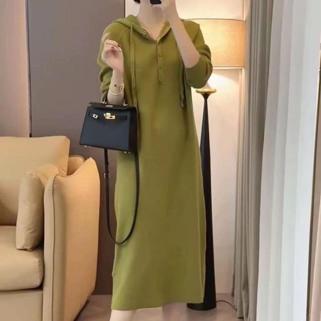 Chic French Hooded Dress - Women's Small, Loose-Fit, Casual, Spring & Autumn 