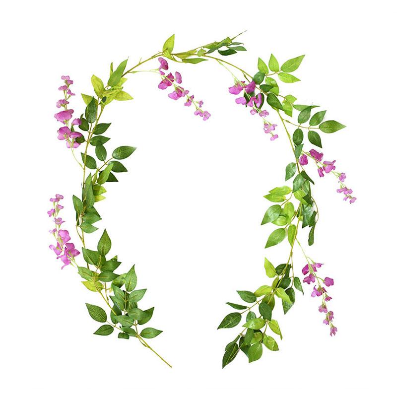 1.85M Wisteria Artificial Flowers Vine Garland Wedding Arch Decoration Fake Plants Foliage Rattan Trailing Faux Flowers Ivy Wall