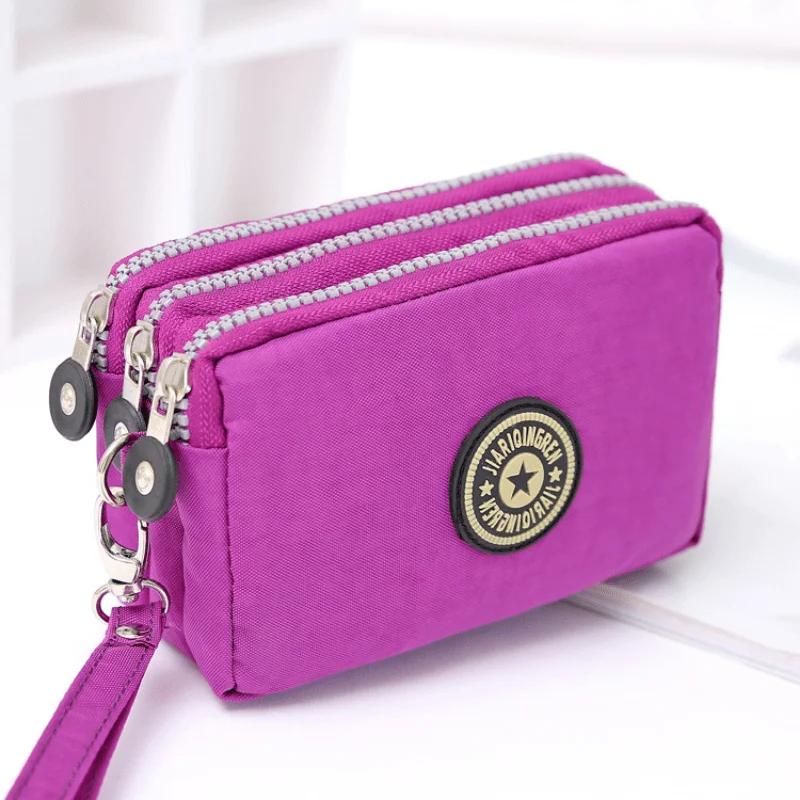 New Washed Denim Women's Three Zipper Coin Purse,Makeup Bag,Phone Bag,Hand-Held Portable Bag