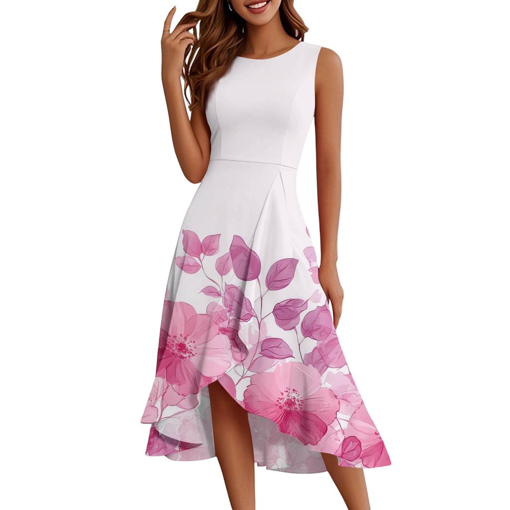 Damenmode Lässig Reißverschluss Ärmellos Rundhals Bedruckt Elegant Temperament Rüschenkleid Kleider