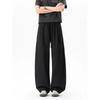 Mens Casual Pants Solid Color Splicing Straight Leg Trousers Retro Pleated High Street Drawstring Loose Fit