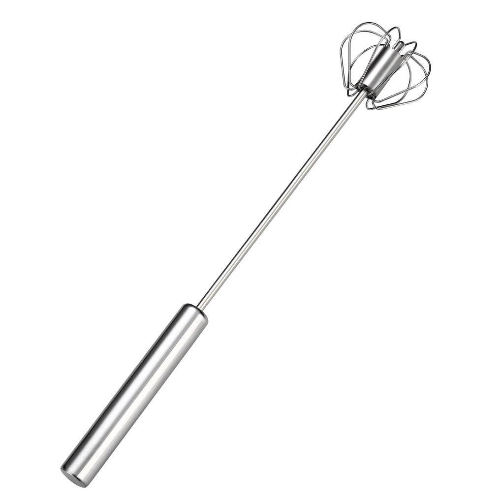 Stainless Steel Semi-Automatic Rotating Whisk for Baking - Manual Press Egg Beater