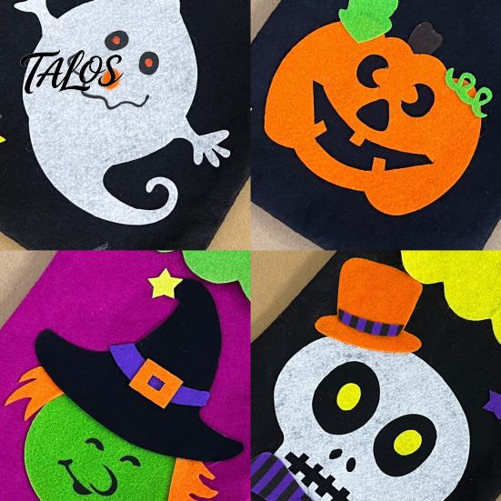 Decorative Halloween Accessory Candy Bags, Non-Woven Trick or Treat Tote Bags with Handles, Bulk Party Supplies Packaging Cute Black Cat Pumpkin Print