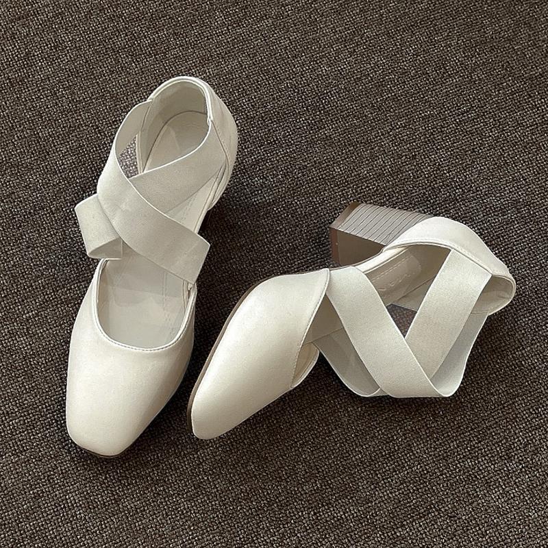 2025 Brand Women's Shoes Elastic Band Women's High Heels Fashion Square Toe Ballet High Heels Women's New Hot Sale Sandals Women