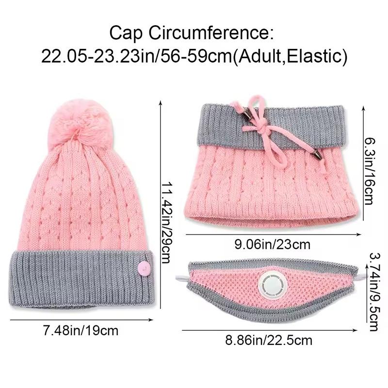 3PCS Winter Fashion Warm Scarf and Hat 3-Piece Set for Women Knitted Printed Skin Friendly Breather Valve Warm Earcup Accessory