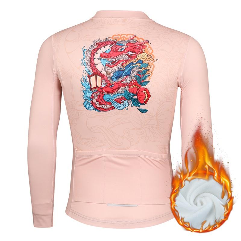 Winter Fleece Reiten Fahrrad Jersey Muster Druck Männer Radfahren Kleidung Warm Halten Langarm Fahrrad Shirt