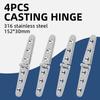4pcs Stainless Steel 316 Door Strap Hinge With 6 Holes Mirror Polish Marine Boat Hardware Casting Hinge 30x152mm
