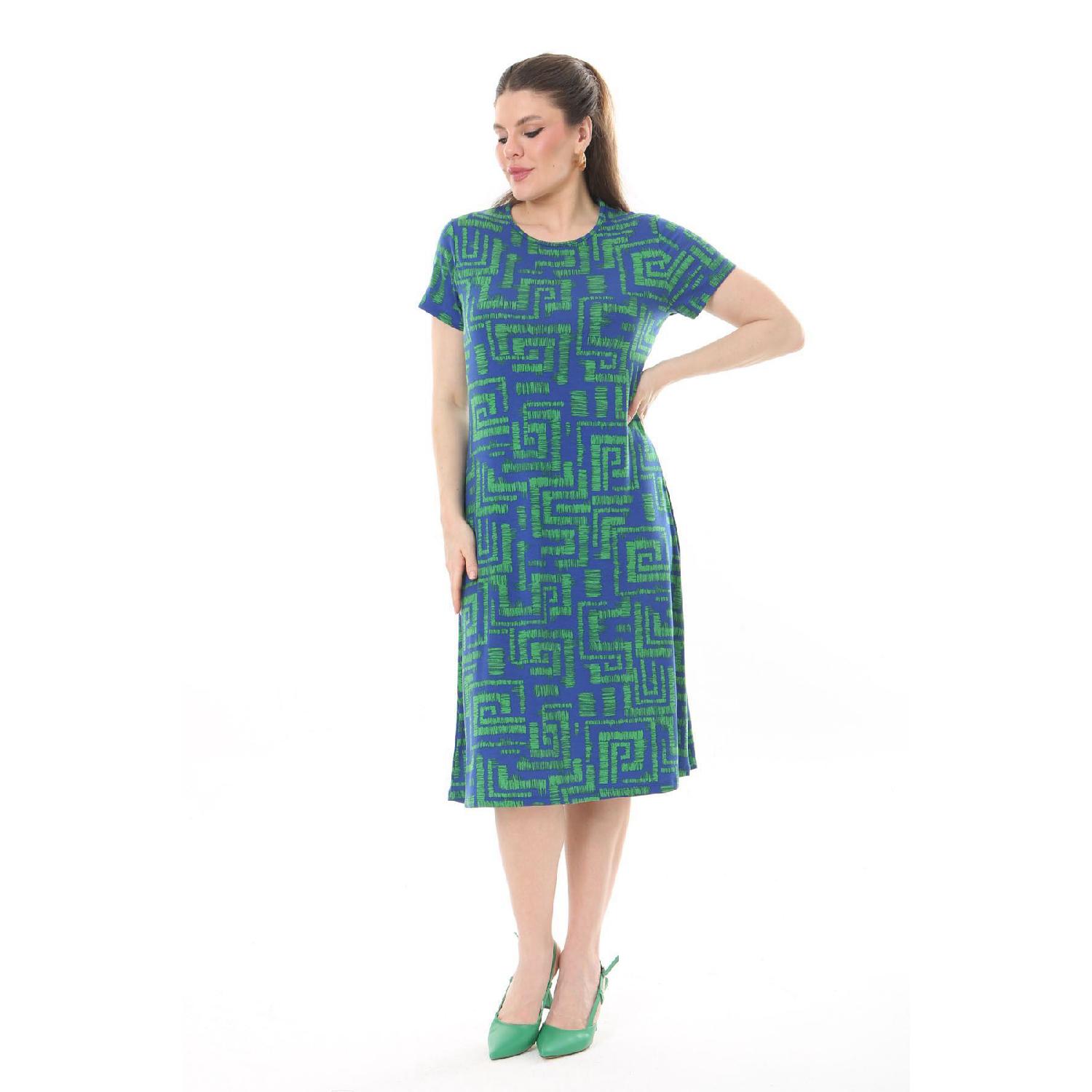 

Women s Blue Green Maze Pattern Midi Dress 48-50 синій