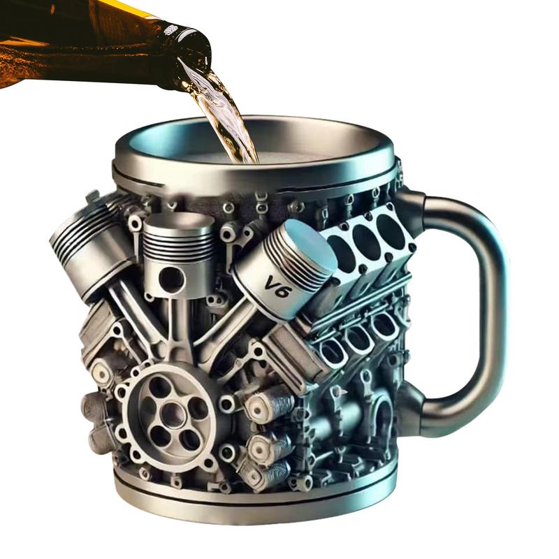 V6 V8 Motoren Design Milchgetränkebecher Edelstahl Kaffeetasse mit Henkel Wasser Trinkbecher Isolierte Getränkebecher
