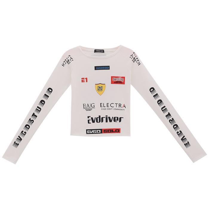 American Spicy Girl Printed Long Sleeve Slim Fit Motorcycle-Style T-Shirt